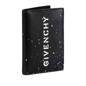 Givenchy Paint Splatter Black Leather White Logo Leather Card Case Bifold Wallet